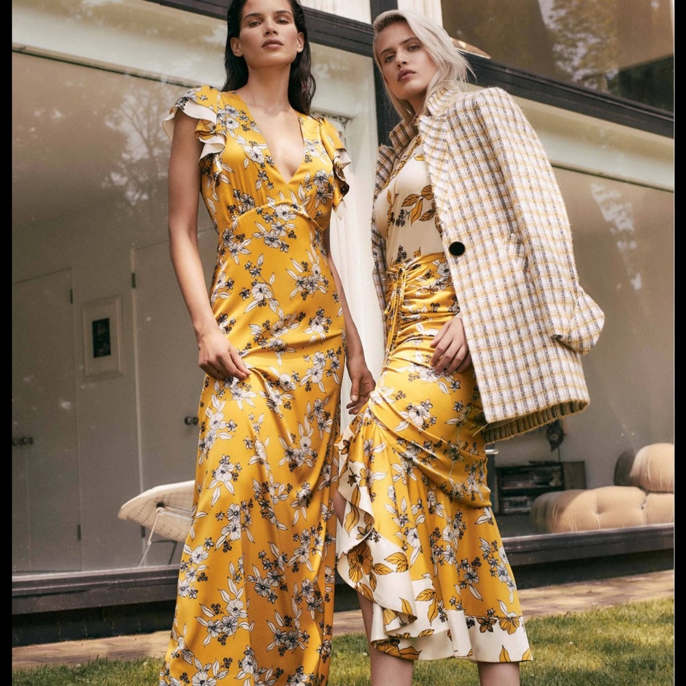 Veronica Beard Yellow/Gold Floral Maxi Dress Resort Collection